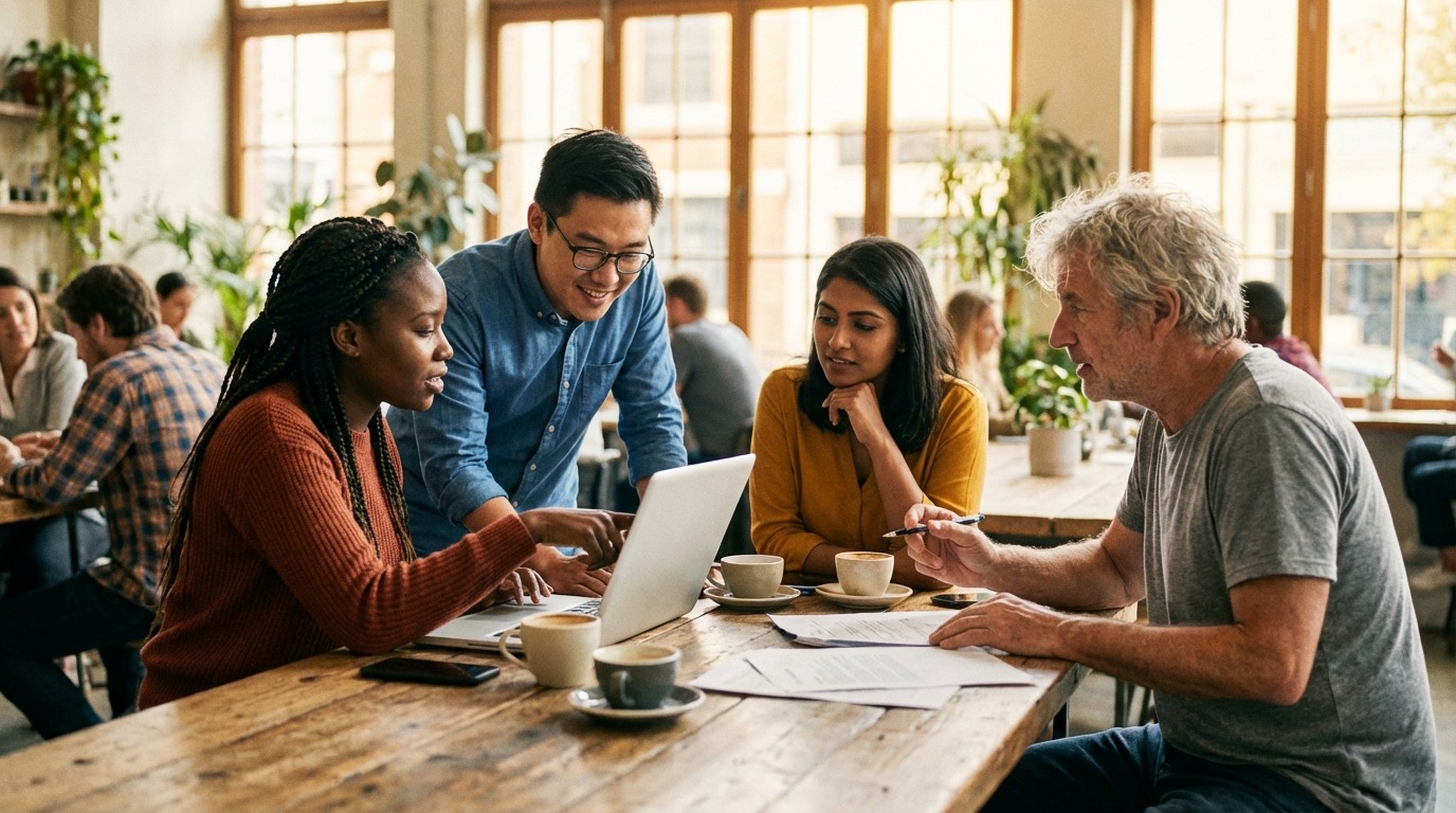 Professionals collaborating on a project